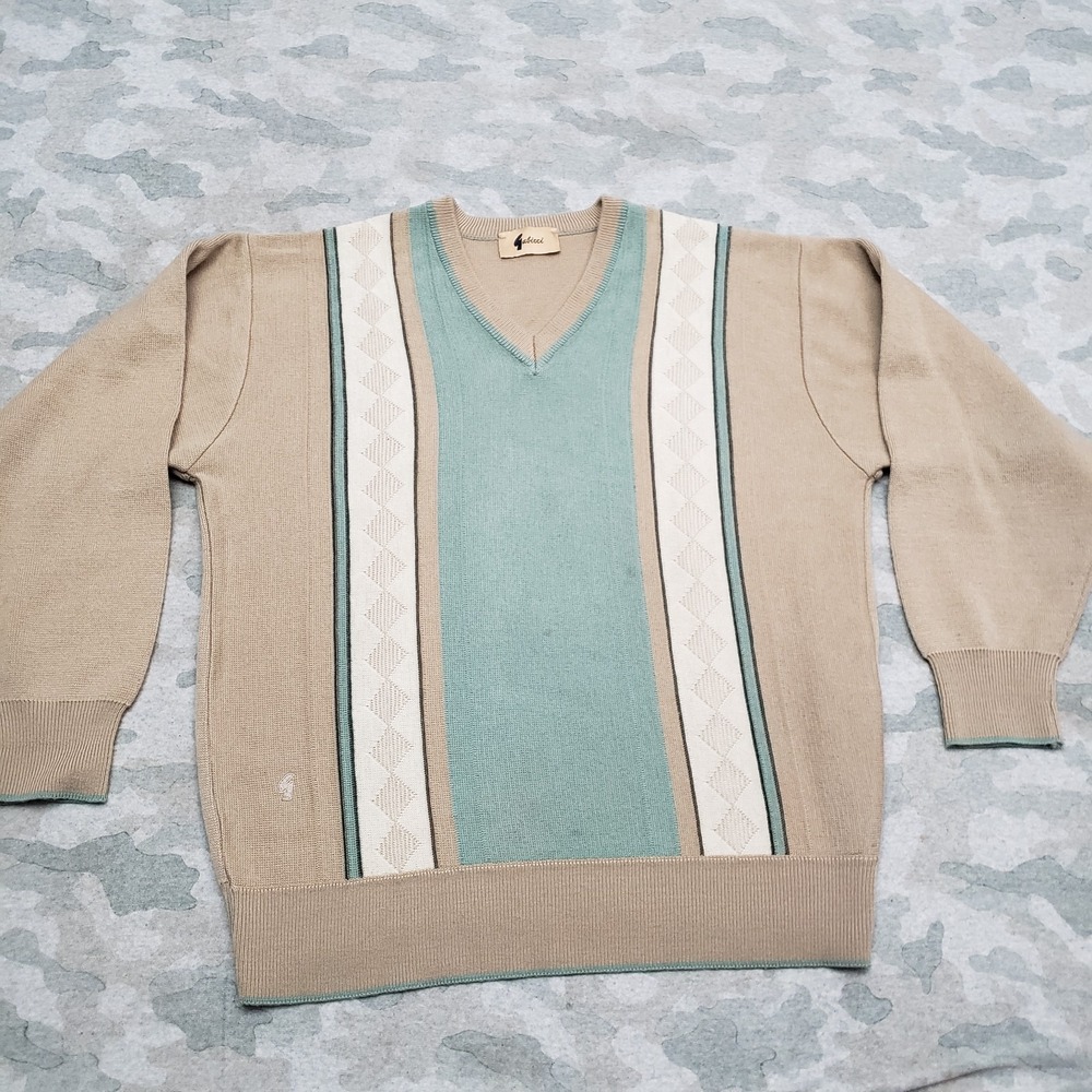 Vintage Gabicci Sweater Mens Medium Tan Pullover Long Sleeve